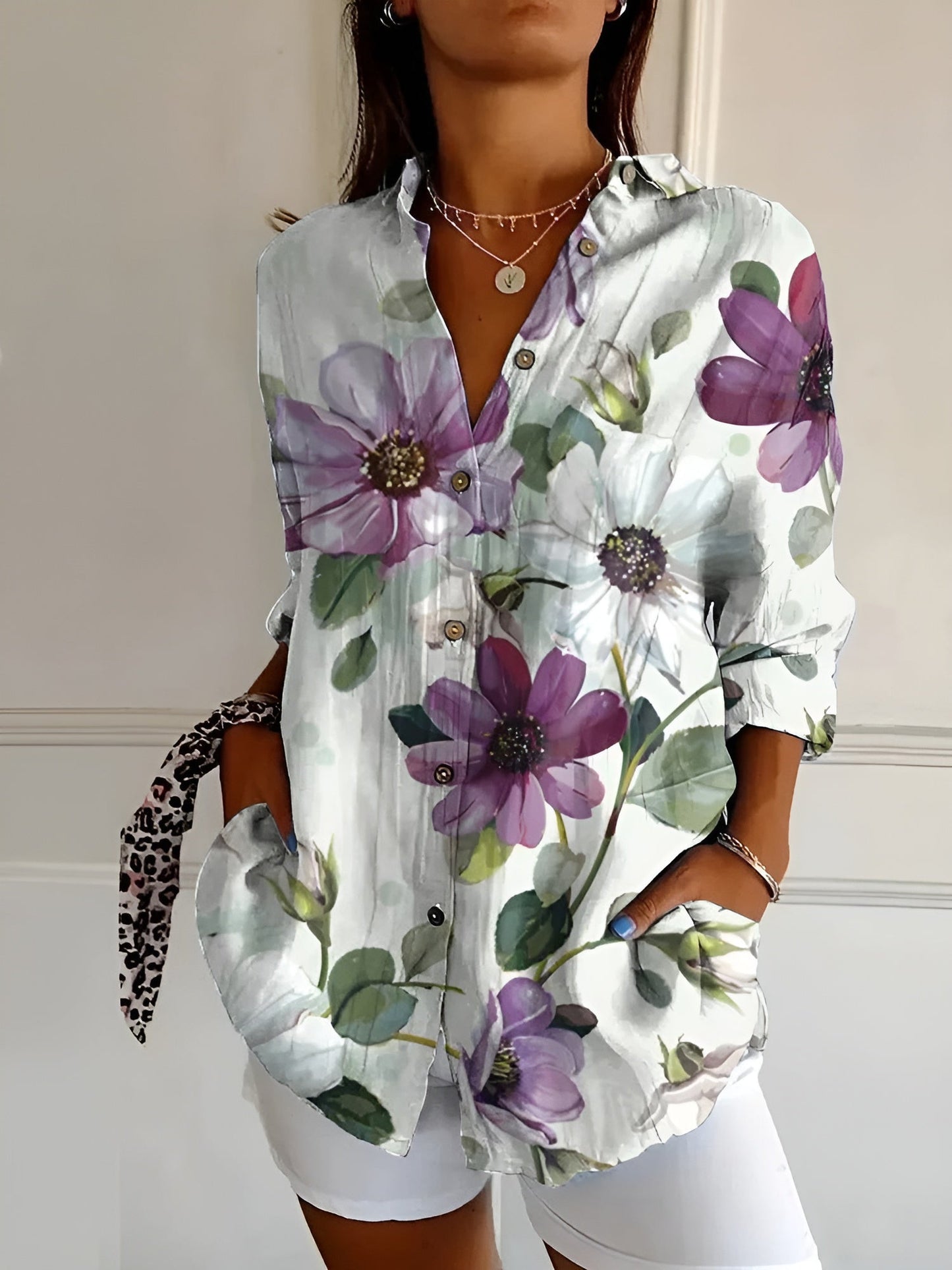 Purple Flowers™ - Women's Printed blouse
