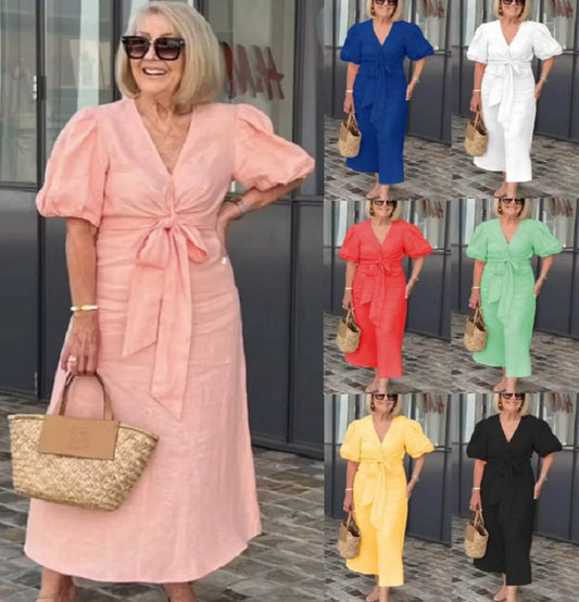 Esther - V-Neck cotton dress with laces