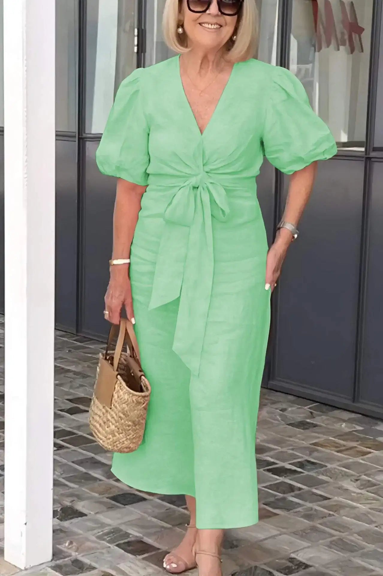 Esther - V-Neck cotton dress with laces