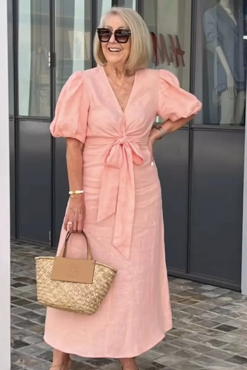 Esther - V-Neck cotton dress with laces