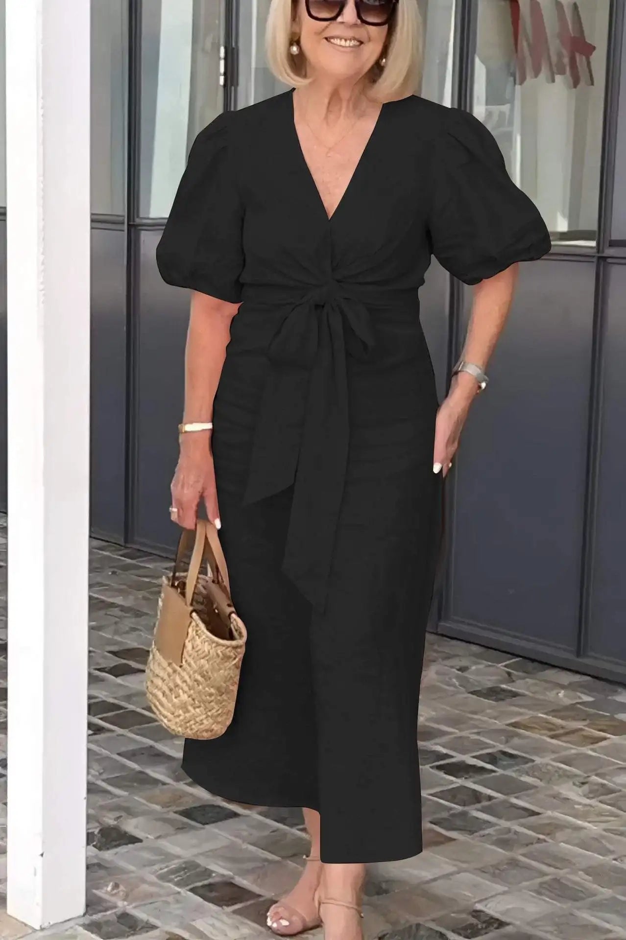 Esther - V-Neck cotton dress with laces