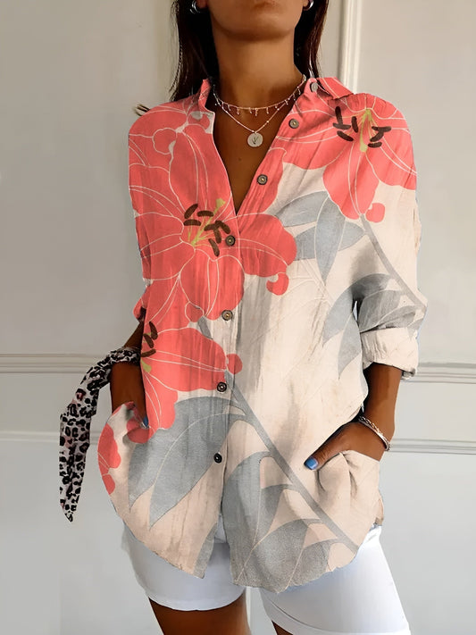 Orange /Gray Flower™ - Women's Printed blouse